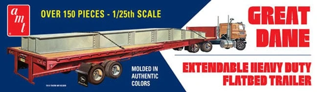 AMT1111 AMT Great Dane Extendable Heavy Duty Flatbed Trailer 1/25 Scale Plastic Model Kit 3 AMT1111 AMT Great Dane Extendable Heavy Duty Flatbed Trailer 1/25 Scale Plastic Model Kit